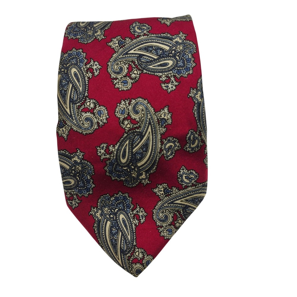 Bert Pulitzer Paisley Tie Mens OS Red Blue Silk Made in USA Classic Formal